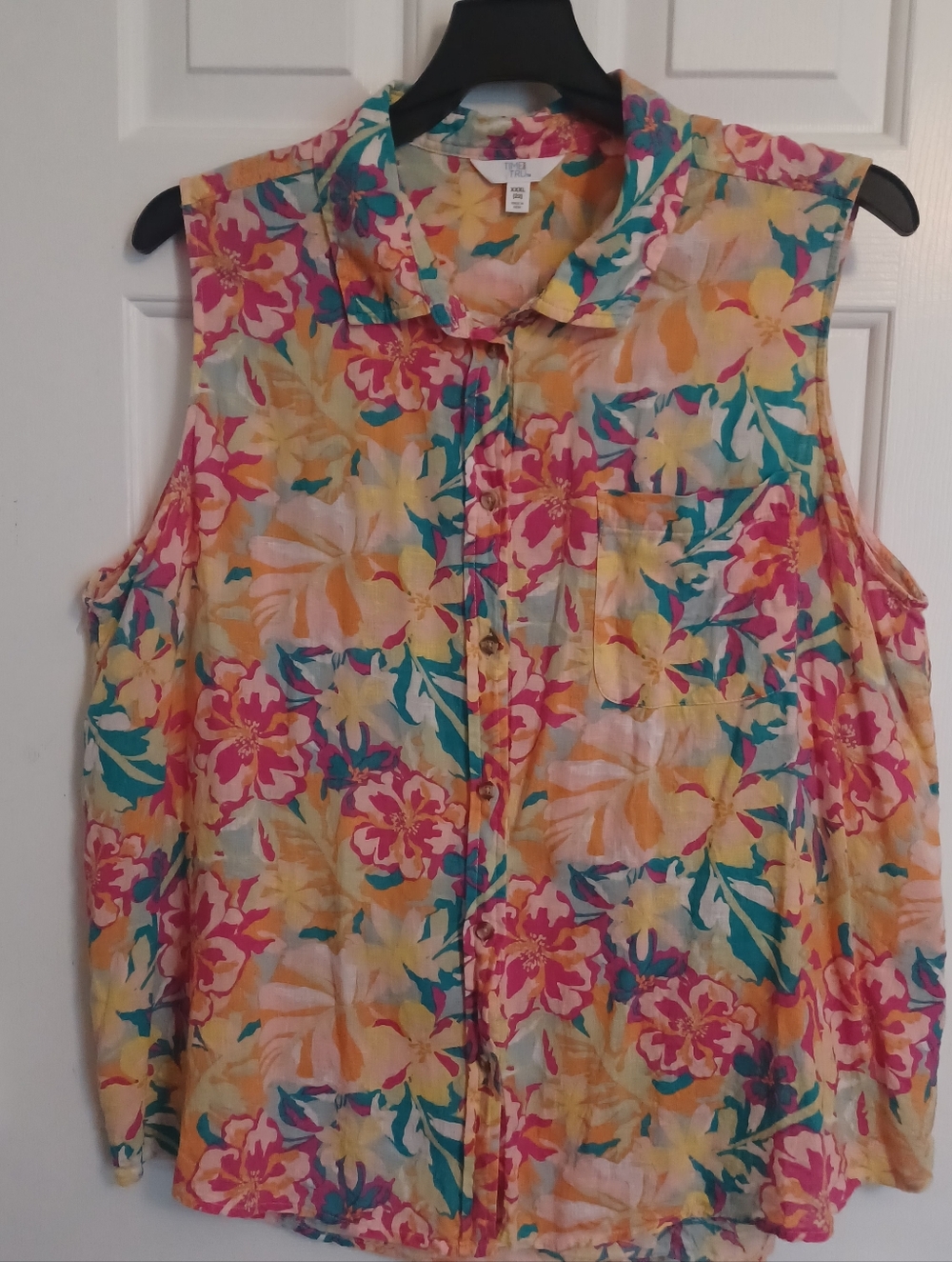 Time And Tru Linen Blend Hawaiian Button Down Sz XXXL 22